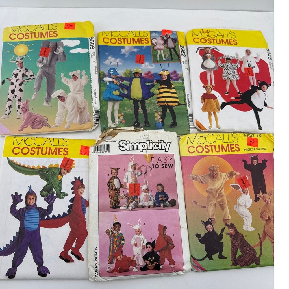 Halloween Costume Sewing Patterns Kids Animals Vintage McCalls Simplicity Lot 6